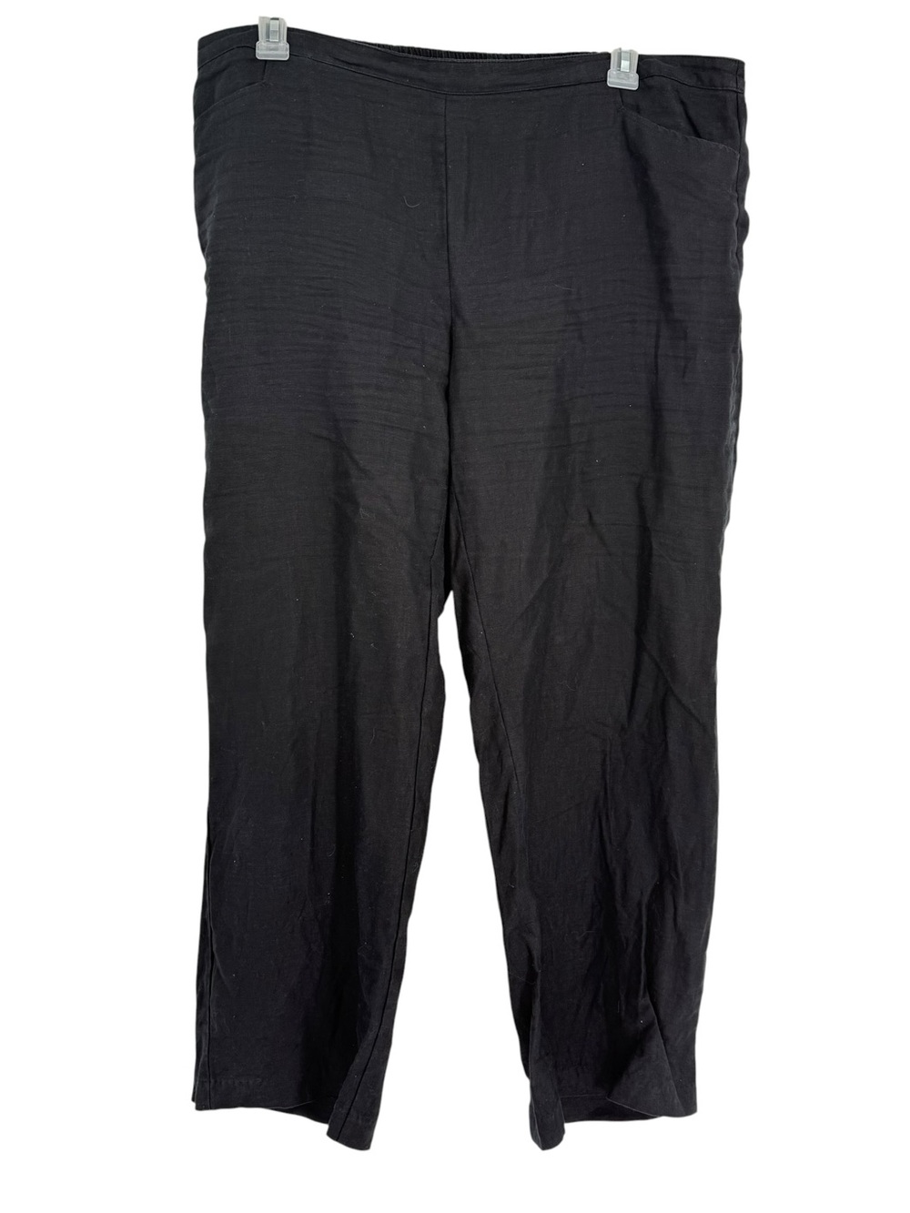 Chicos Black Linen Straight Leg Elastic Waist Pull On Pants Size 3 (16-18) XL